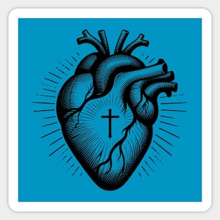 Christian Heart Minimalist Black Work Line Drawing Sticker